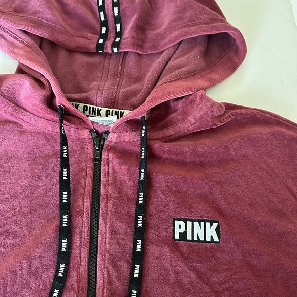 VS PINK Victorias Secret Maroon Velour Cropped Zip Up Sweater Size XS - Picture 4 of 8